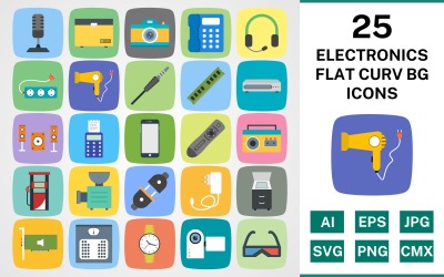 25 DISPOSITIVOS ELECTRÓNICOS PACK CURV PLANO BG Conjunto de iconos