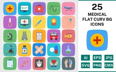 25 MEDICAL FLAT CURV BG PACK Icon Set