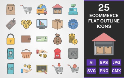 Набор иконок 25 ECOMMERCE FLAT OUTLINE PACK