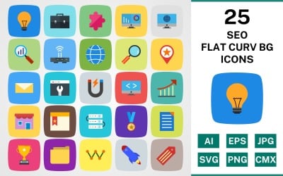 25 SEO FLAT CURV BG PACK Icon Set