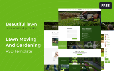 Vacker gräsmatta - Gräsklippning och trädgårdsskötsel Gratis PSD-mall