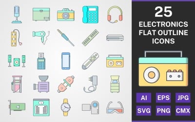 Conjunto de iconos de PAQUETE PLANO DE 25 DISPOSITIVOS ELECTRÓNICOS
