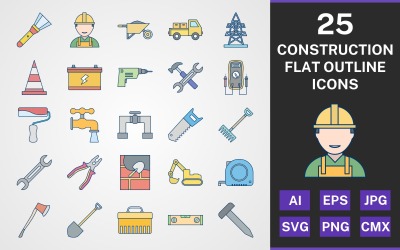 25 CONSTRUCTION FLAT OUTLINE PACK图标集
