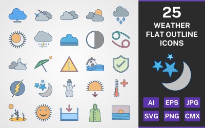 25 WEER FLAT OUTLINE PACK Icon Set