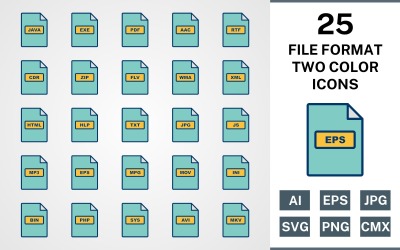 25 DATEIFORMAT GEFÜLLT ZWEI FARBEN PACK Icon Set