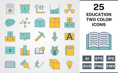 25 EDUCATION FILLED TWO COLORS PACK Icon Set