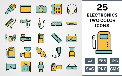 25 ELECTRONIC DEVICES FILLED TWO COLORS PACK Icon Set