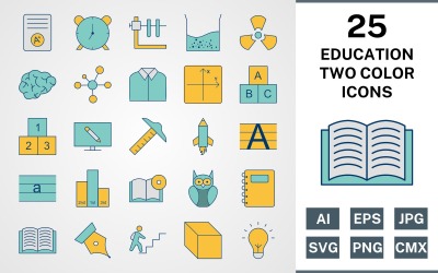 Ensemble d&amp;#39;icônes de 25 PACK ÉDUCATION REMPLI DE DEUX COULEURS