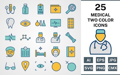 Ensemble d&amp;#39;icônes de 25 packs médicaux remplis de deux couleurs