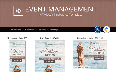 Gerenciamento de eventos - banner animado de modelo de anúncio HTML5