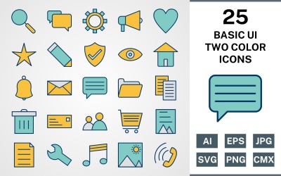25 PACCHETTO DI DUE COLORI RIEMPITO UI DI BASE Icon Set