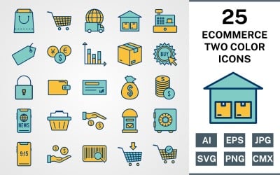 PACK DE 25 ECOMMERCE RELLENO DE DOS COLORES Icon Set