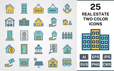 25 REAL ESTATE FILLED TWO COLORS PACK Icon Set