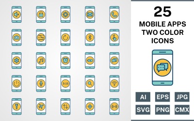 Sada ikon 25 MOBILNÍCH APLIKACÍ VYPLNILA DVOUBARVOVÉ BALENÍ