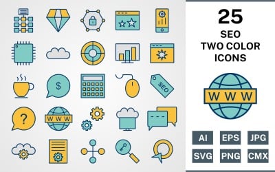 25 SEO ЗАПОВНЕНИХ ДВОХ КОЛЬОРІВ НАБОРУ Набір іконок