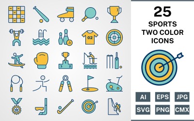 25 SPORT E GIOCHI RIEMPITI PACCHETTO DUE COLORI Icon Set