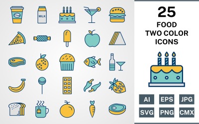 25 VOEDSEL GEVULD TWEE KLEUREN PACK Icon Set