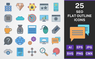 Zestaw ikon 25 SEO FLAT OUTLINE PACK