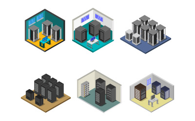 Ensemble de salle de serveur isométrique - Image vectorielle