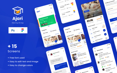 Modello Elementi UI #117188 "Ajari - E-learning iOS App Design UI Figma PSD Template"