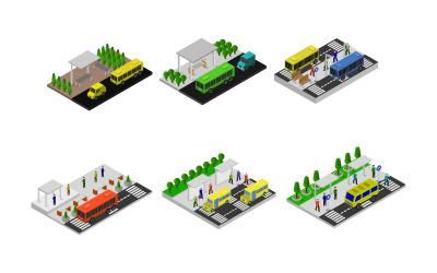 Fermata Autobus Isometrica Set - Immagine Vettoriale