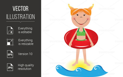 Cartoon Little Girl with Lifeline - Vector Image