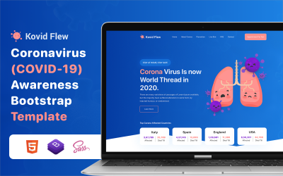 Reszponzív Kovid Flew - Corona (Covid-19) Awareness and Statistical Website Template Weboldal sablon 117219