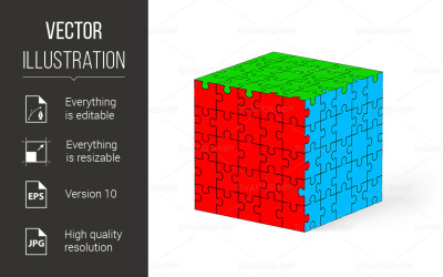 Colorful Cube Made of Puzzle Elements - Vector Image