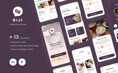 Elementy UI Biji - Coffee Shop iOS App Design UI Template #117573