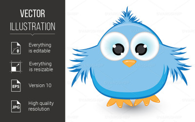Cartoon Blue Sparrow - Vector Image
