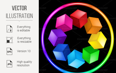 Illustration of Cubes and Ring - Vector Image