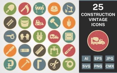 25 CONSTRUCTION VINTAGE PACK Icon-Set
