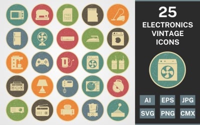 25 ELECTRONIC DEVICES VINTAGE PACK Icon Set