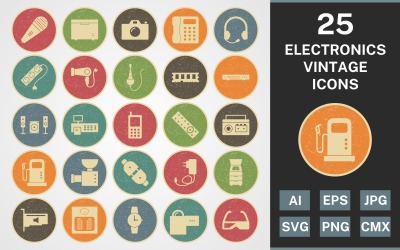 25 ELEKTRONISCHE APPARATEN VINTAGE PACK Icon Set
