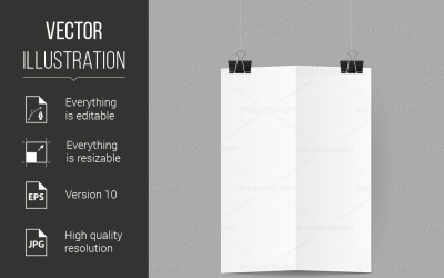 Feuille de papier blanc pliée en deux, remise sur des clips de reliure noir - Image vectorielle