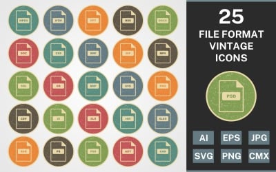 25 FORMATO FILE PACCHETTO VINTAGE Icon Set