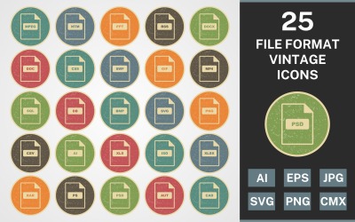 25个文件格式复古包图标集