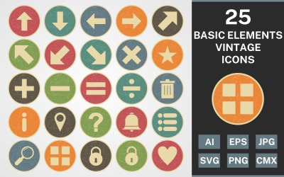 25 GRUNDLEGENDE ELEMENTE VINTAGE PACK Icon Set