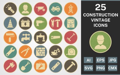 Набор иконок 25 CONSTRUCTION VINTAGE PACK