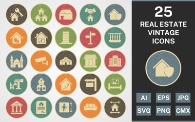 25 REAL ESTATE VINTAGE PACK Icon Set