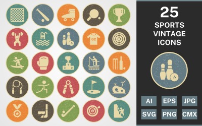 25 SPORT UND SPIELE VINTAGE PACK Icon Set