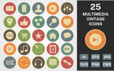 Zestaw ikon 25 MULTIMEDIA VINTAGE PACK