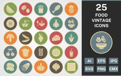 Conjunto de ícones de 25 FOOD VINTAGE PACK