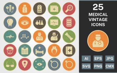 25 МЕДИЧНИХ ВІНТАЖНИХ ПАКЕТІВ Набір іконок