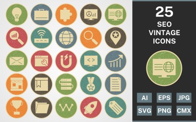 25 SEO VINTAGE PACK Icon Set