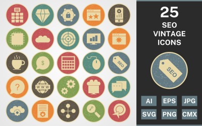 25 SEO VINTAGE PAKETİ Icon Set