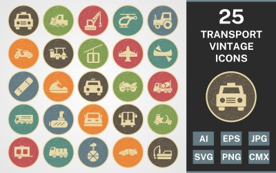 25 TRANSPORT VINTAGE PACK Icon Set