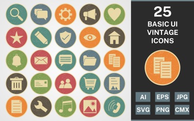 Zestaw ikon 25 BASIC UI VINTAGE PACK