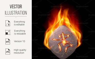 Burning Stone with Magic Rune - Vector Image
