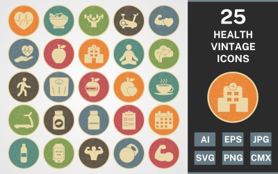 Conjunto de ícones de 25 HEALTH VINTAGE PACK